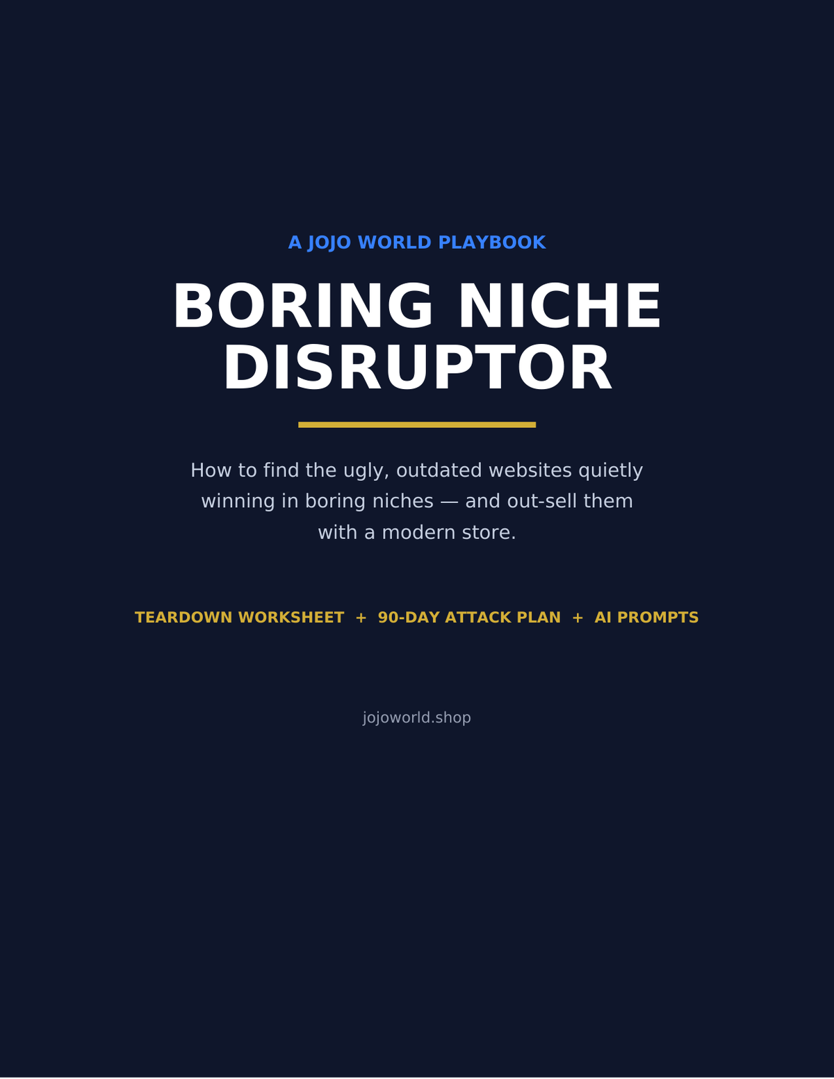 Boring Niche Disruptor playbook cover — how to find and outsell ugly niche websites