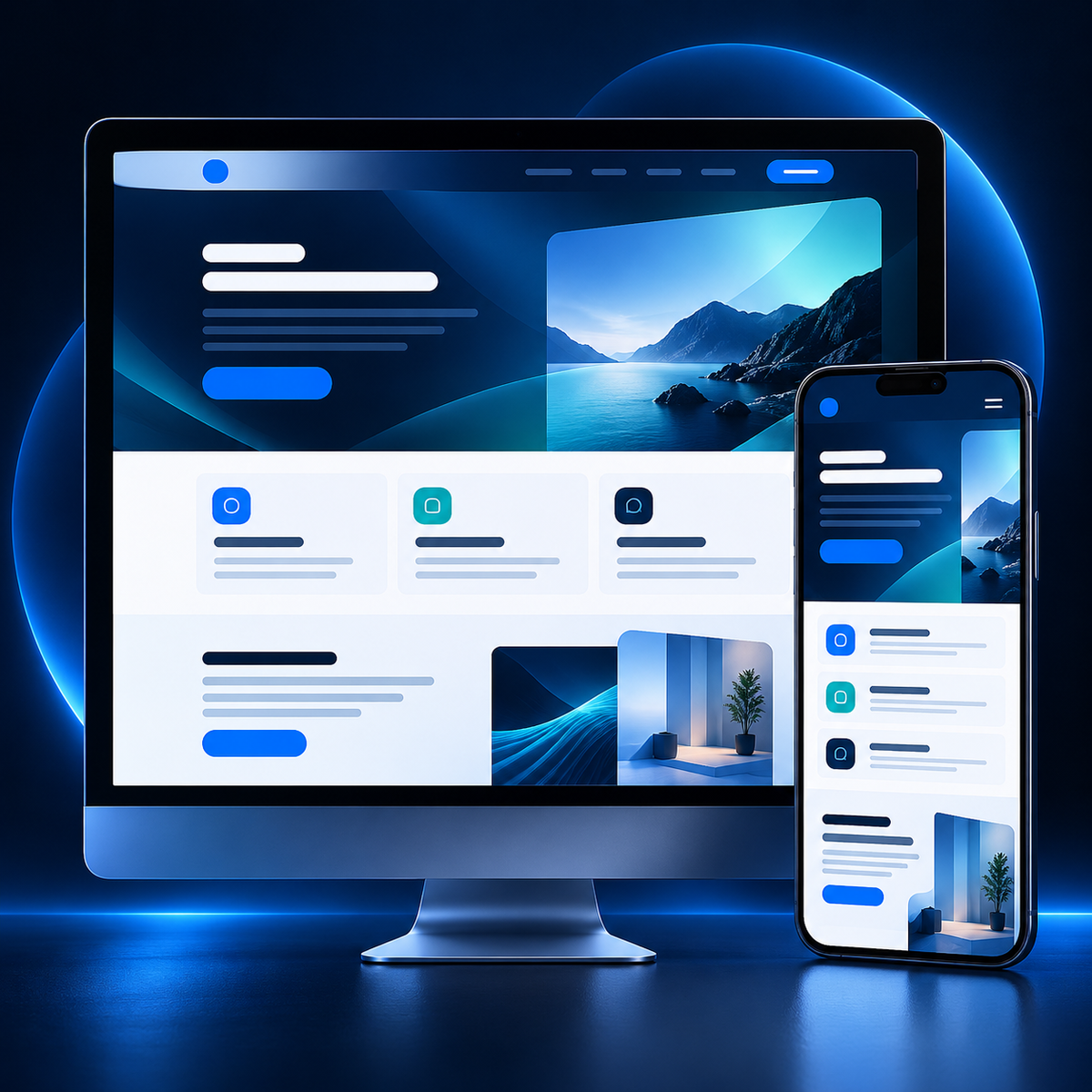 Responsive custom landing page displayed on desktop and mobile