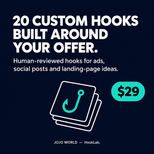JOJO HookLab Custom Hook Pack — 20 custom hooks built around your offer