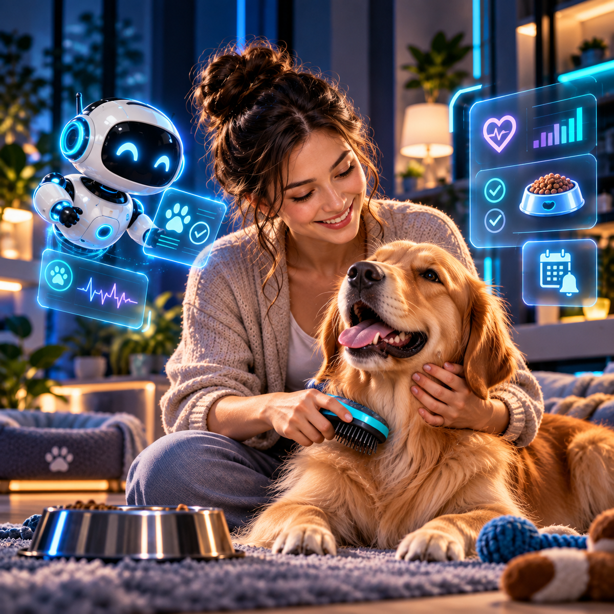 JOJO Pet Companion with pet owner and small AI helper