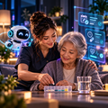 JOJO Senior Companion supporting an older adult with a caregiver