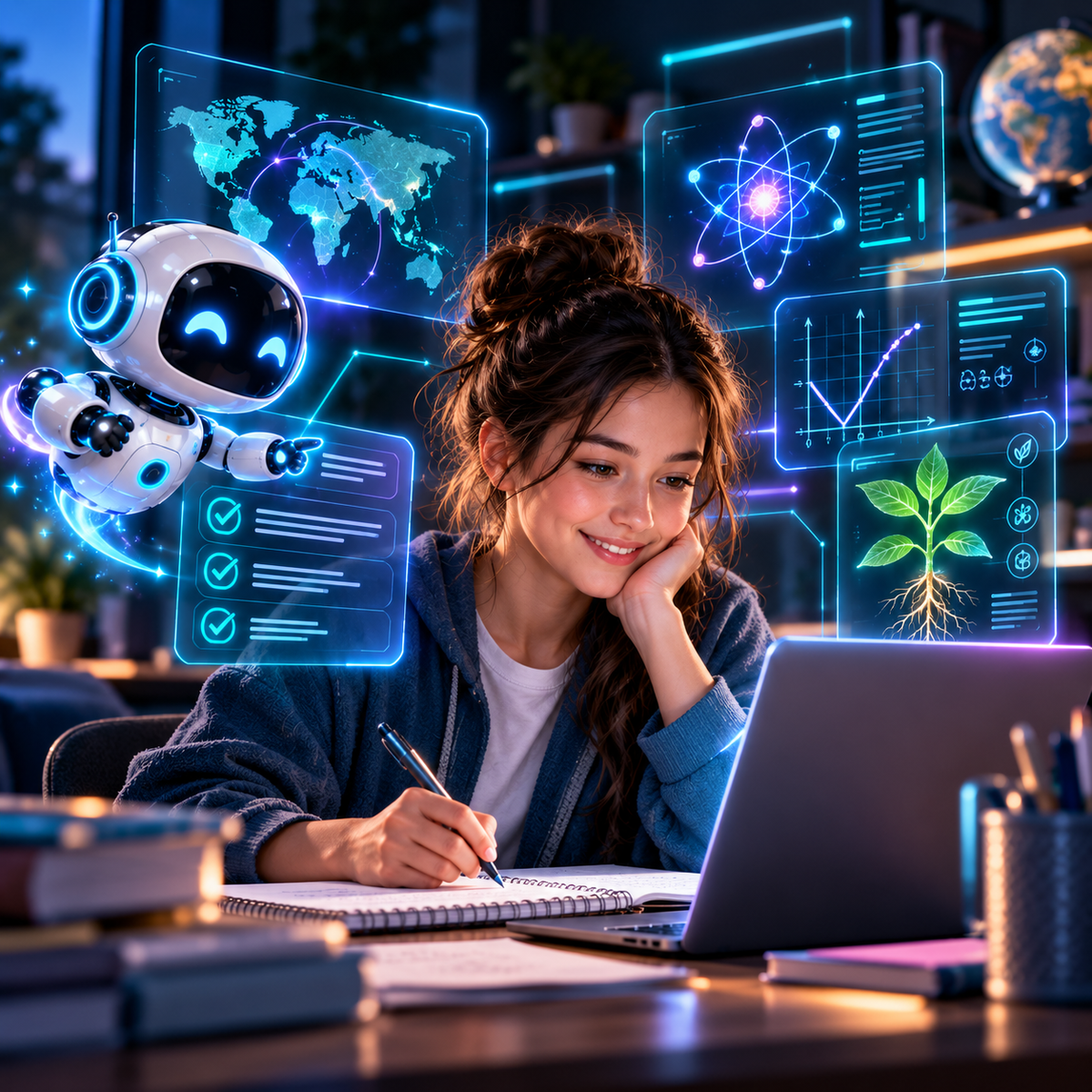 JOJO Study Coach with student and small AI helper