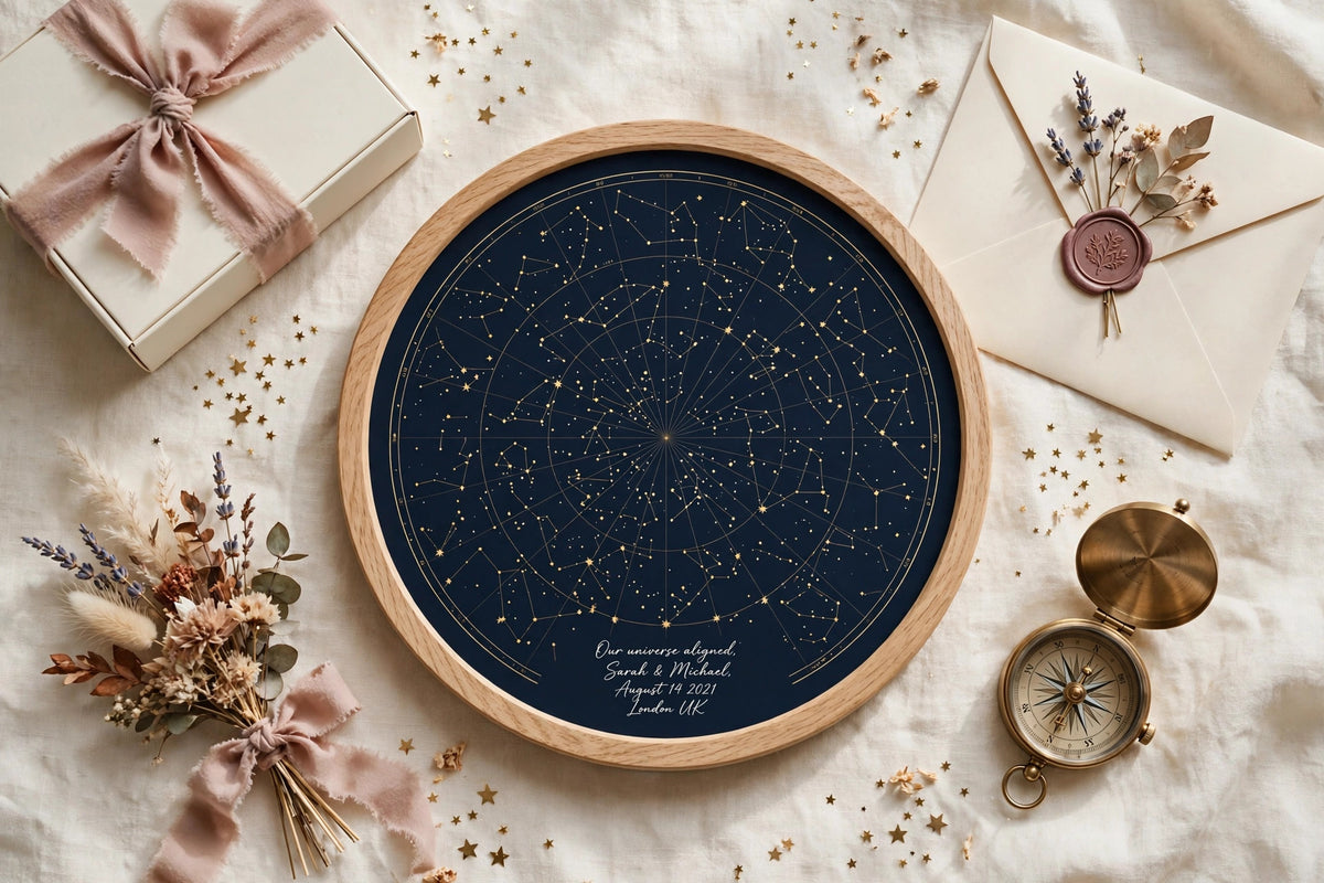 Celestia Keepsakes custom star map poster — framed gift presentation design preview