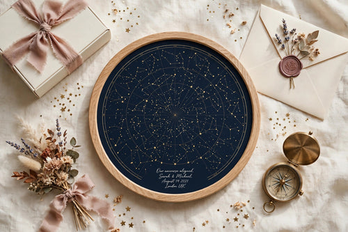 Celestia Keepsakes custom star map poster — framed gift presentation design preview